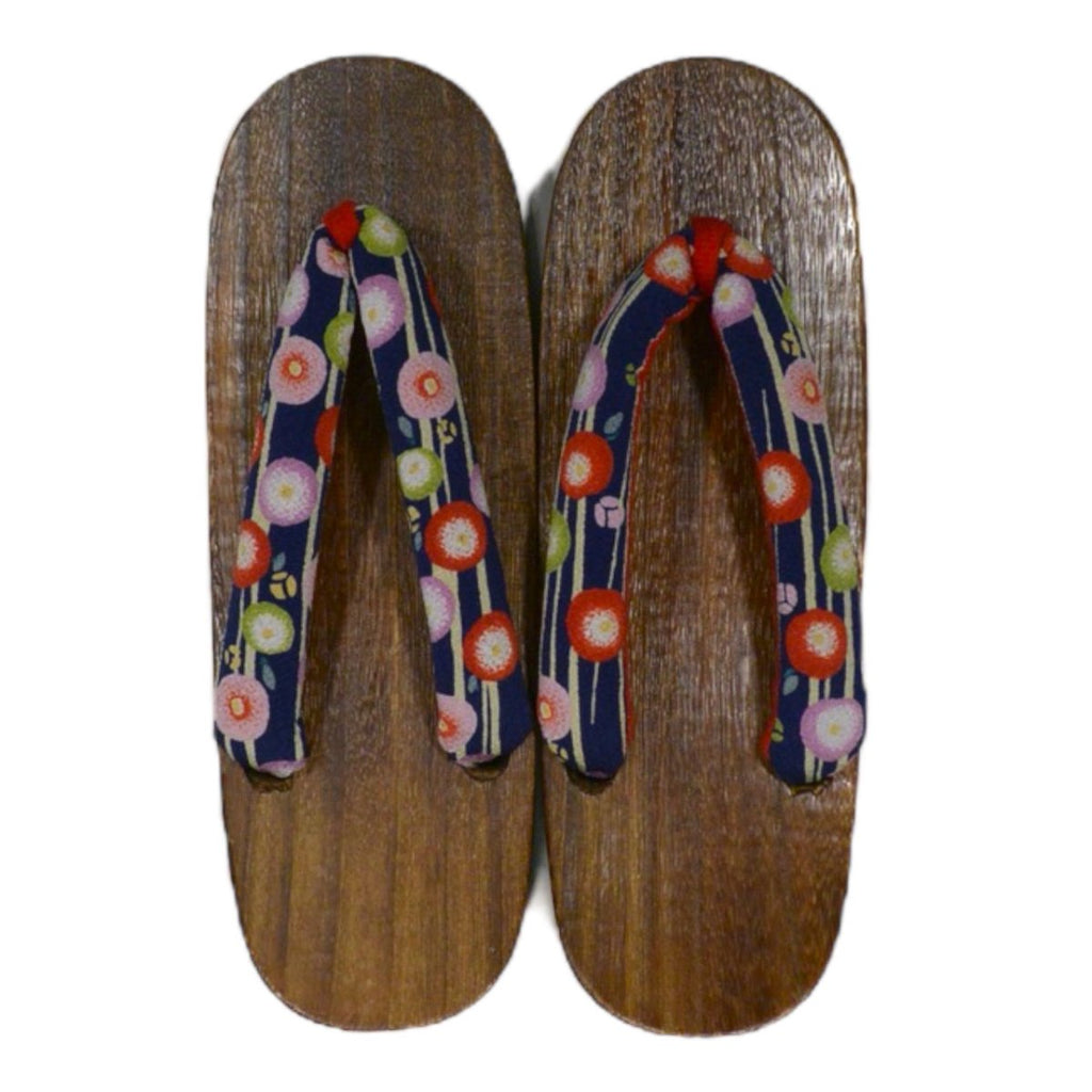 Women's Navy Camellia Geta Sandals <7 1/2" ~ 9"> - shimazakura