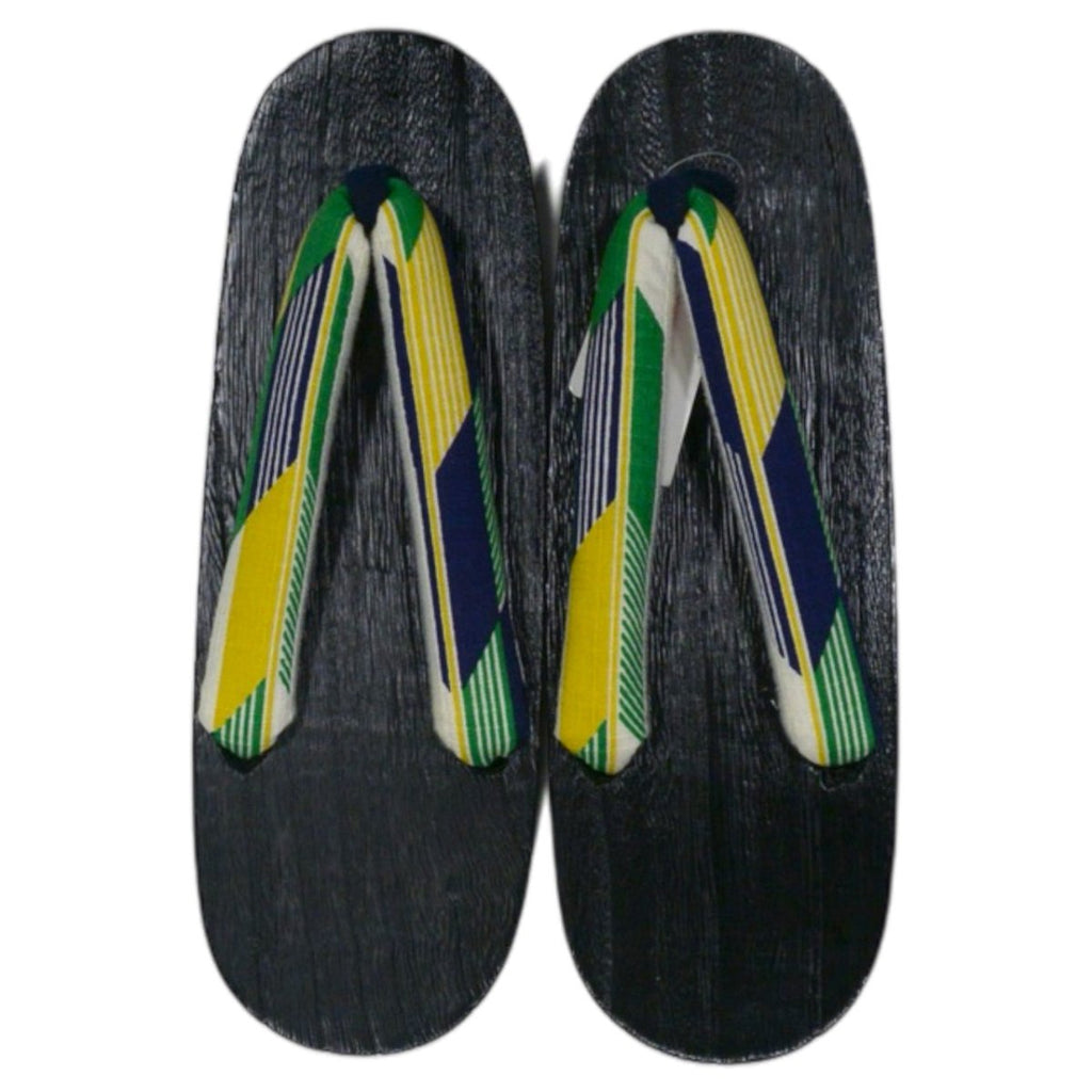 Women's Stylish GreenxYellow Yabane Geta Sandals <7 1/2" ~ 9"> - shimazakura