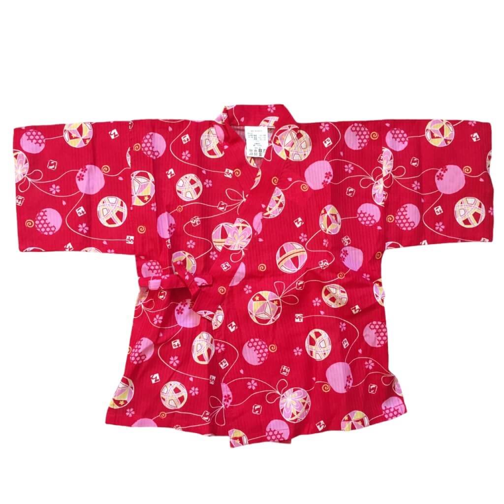 Girl's Red Temari Cotton Jinbei <110> - shimazakura