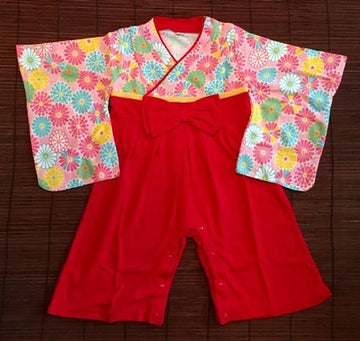 Girl's Soft Pink and Red Flower Hakama Kimono - shimazakura