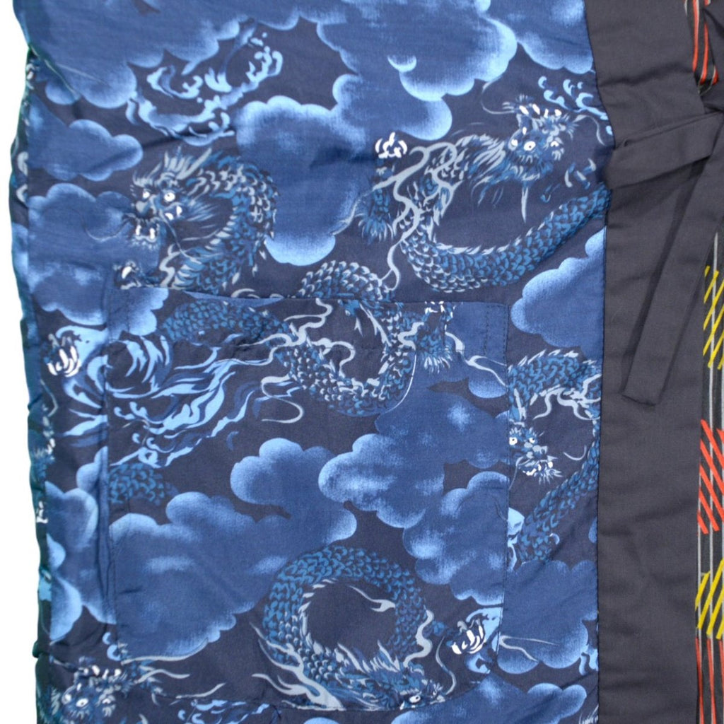Men's "Blue Dragon/Colorful Fan" Reversible Hanten Jacket (M size) - shimazakura