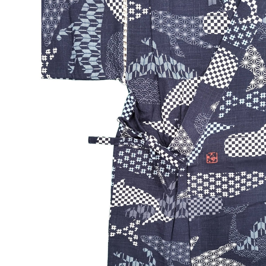 Boy's Cotton Navy Kasuri Print Whale Jinbei set <110,120,130>> - shimazakura