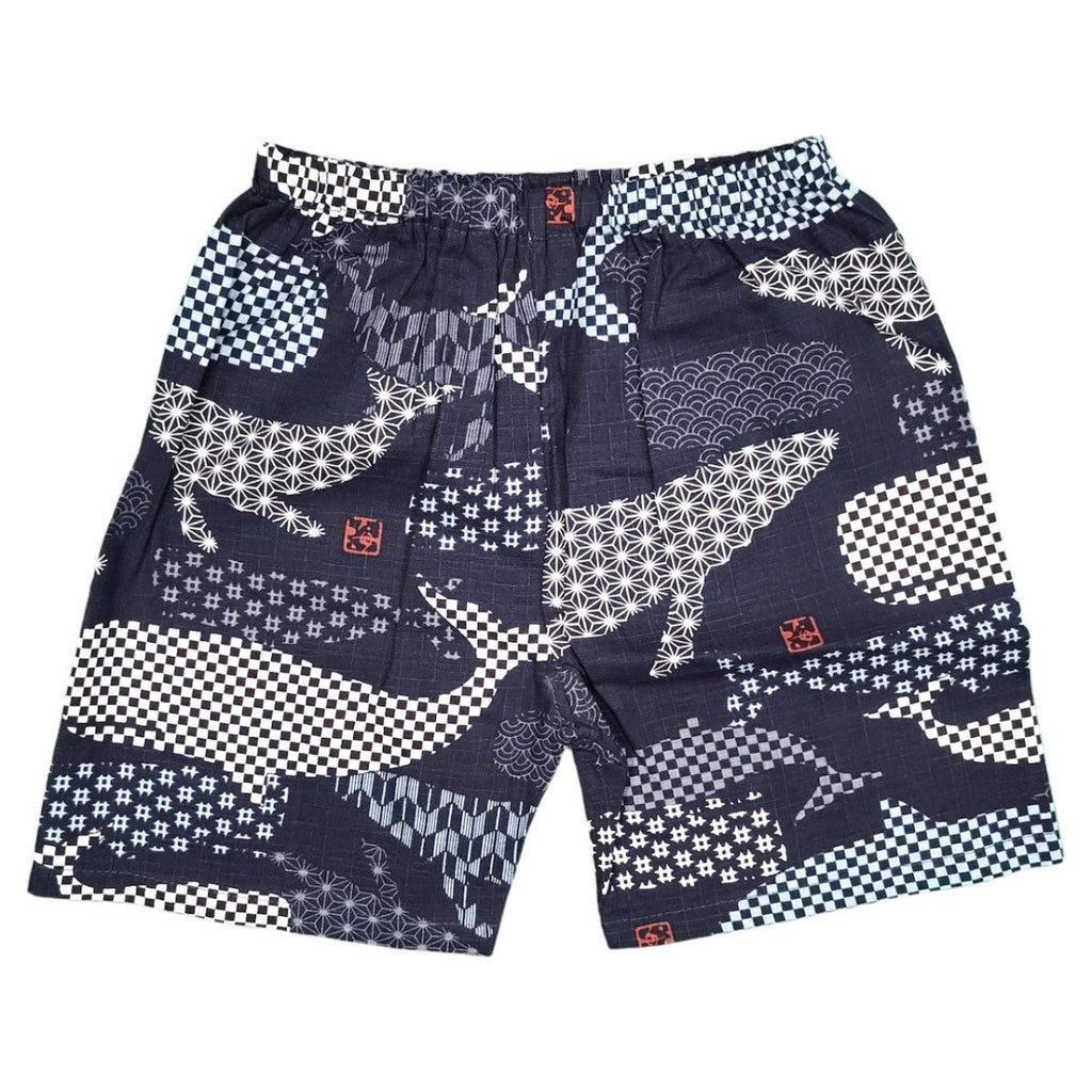 Boy's Cotton Navy Kasuri Print Whale Jinbei set <110,120,130>> - shimazakura