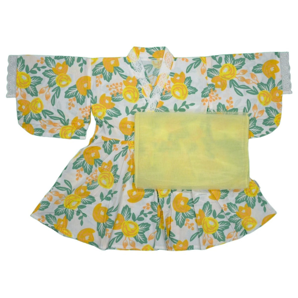 Girl's Yellow Flower Yukata Dress Set <100,110,130> - shimazakura