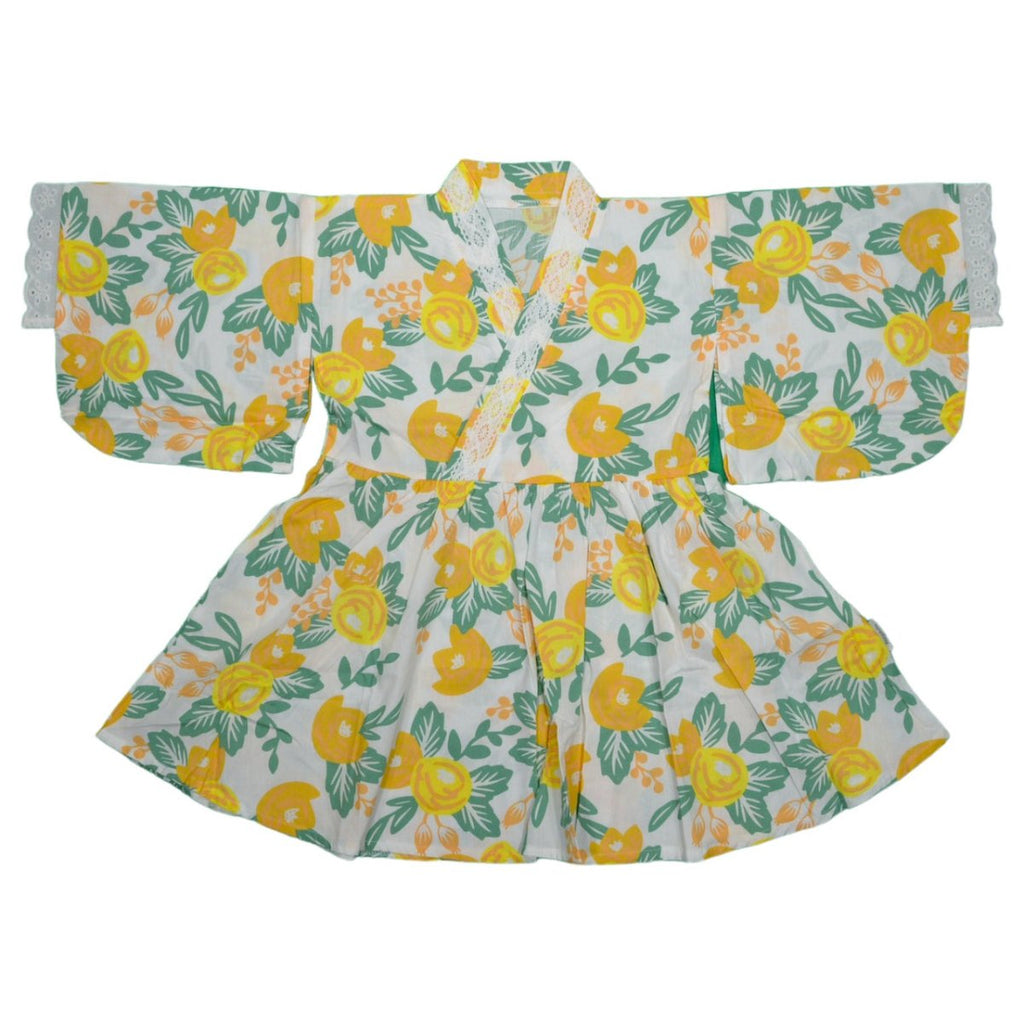 Girl's Yellow Flower Yukata Dress Set <100,110,130> - shimazakura