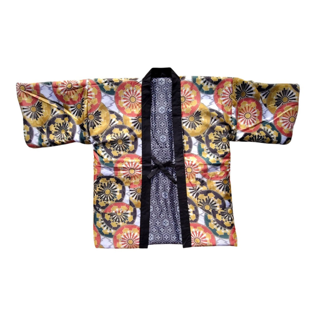 Men's Gray "Kikkou" Reversible Hanten Jacket (L size) - shimazakura