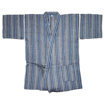 Men's Mix Fiber Gray Stripe Jinbei (LL) - shimazakura