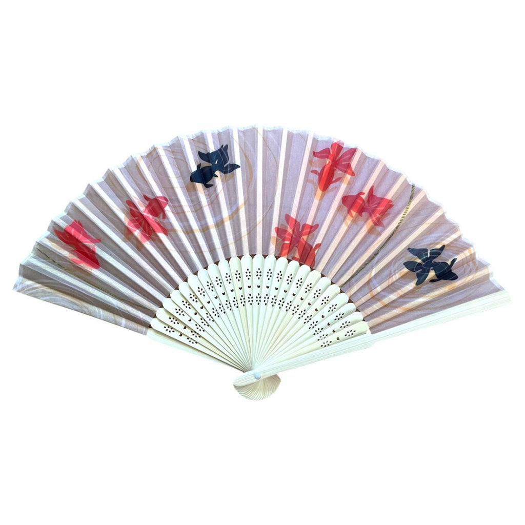Sensu Fan Fabric Black and Red GoldFish - shimazakura