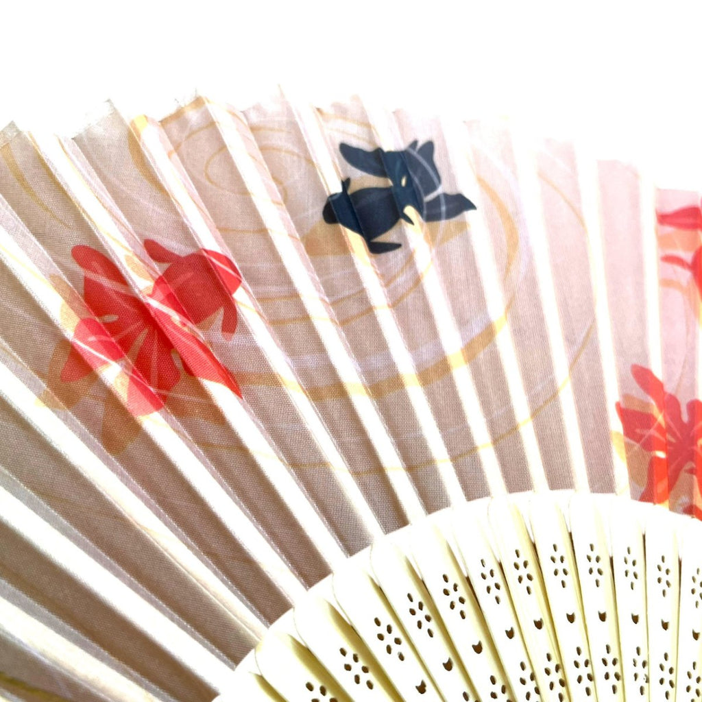 Sensu Fan Fabric Black and Red GoldFish - shimazakura