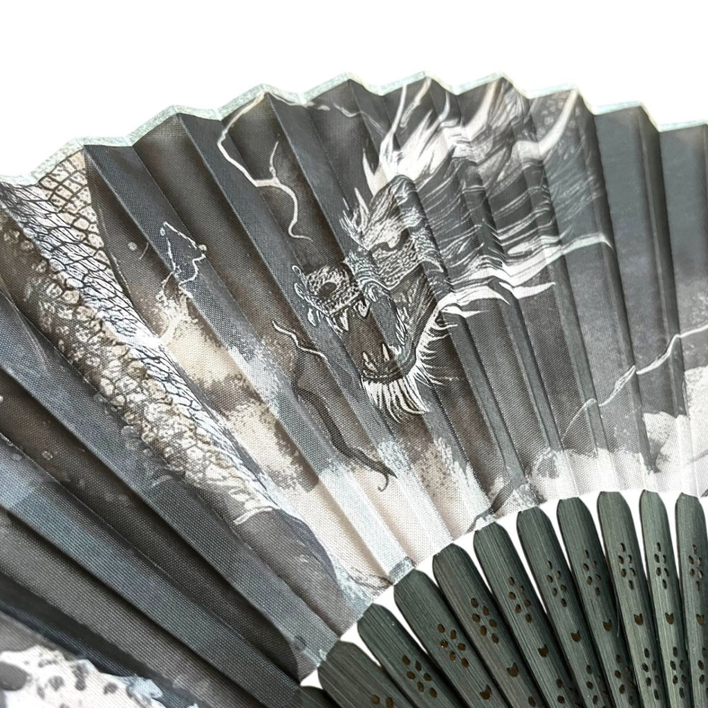 Sensu Fan Fabric Black Dragon - shimazakura