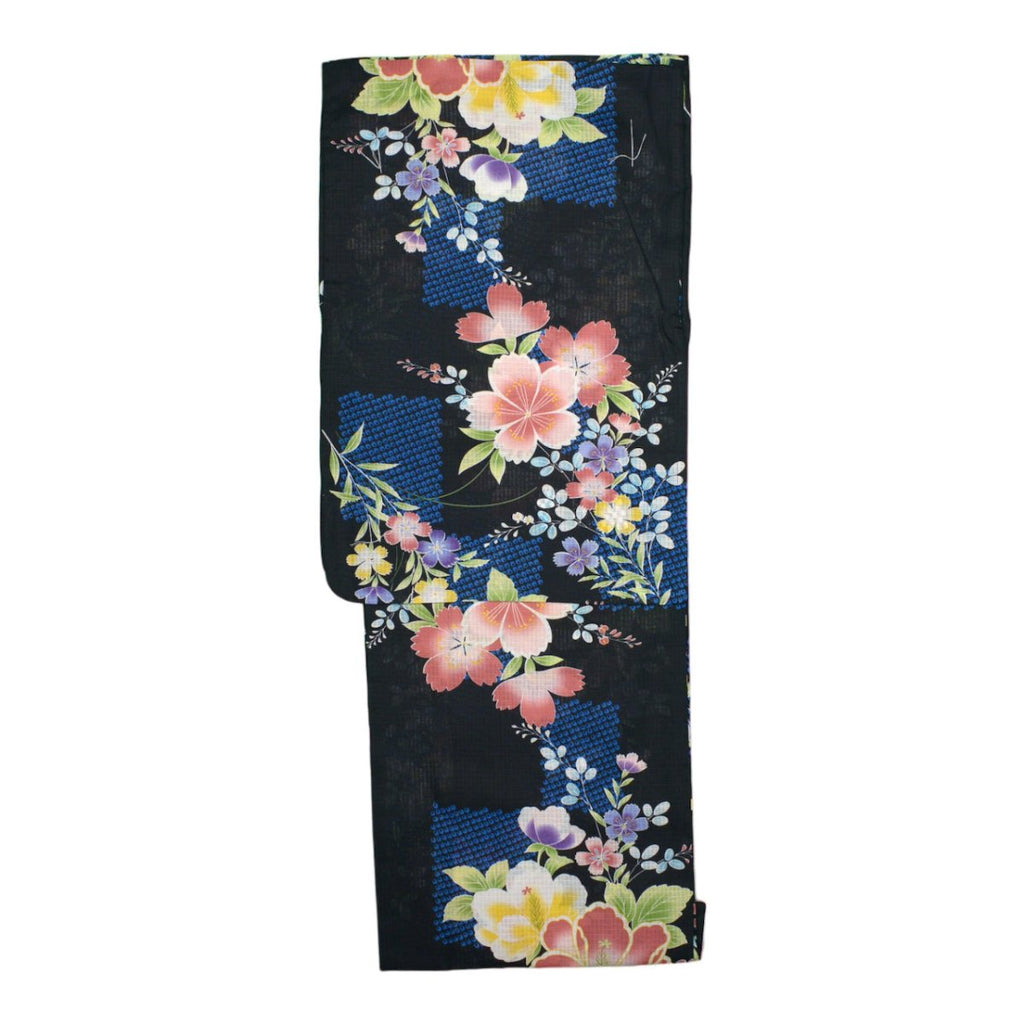 Women's Cotton Black and Blue Flower Yukata - shimazakura