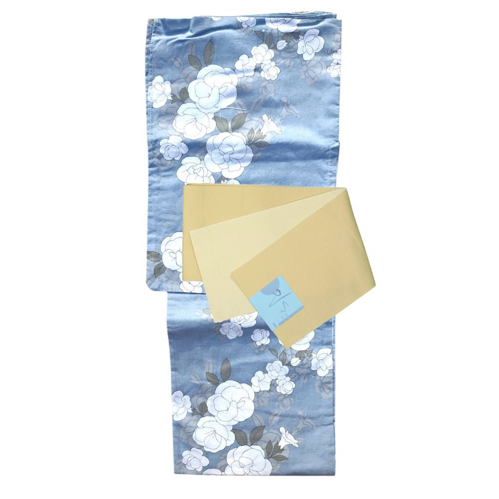 Women's Cotton Ice Blue Flower Yukata (YUKATA ONLY) - shimazakura
