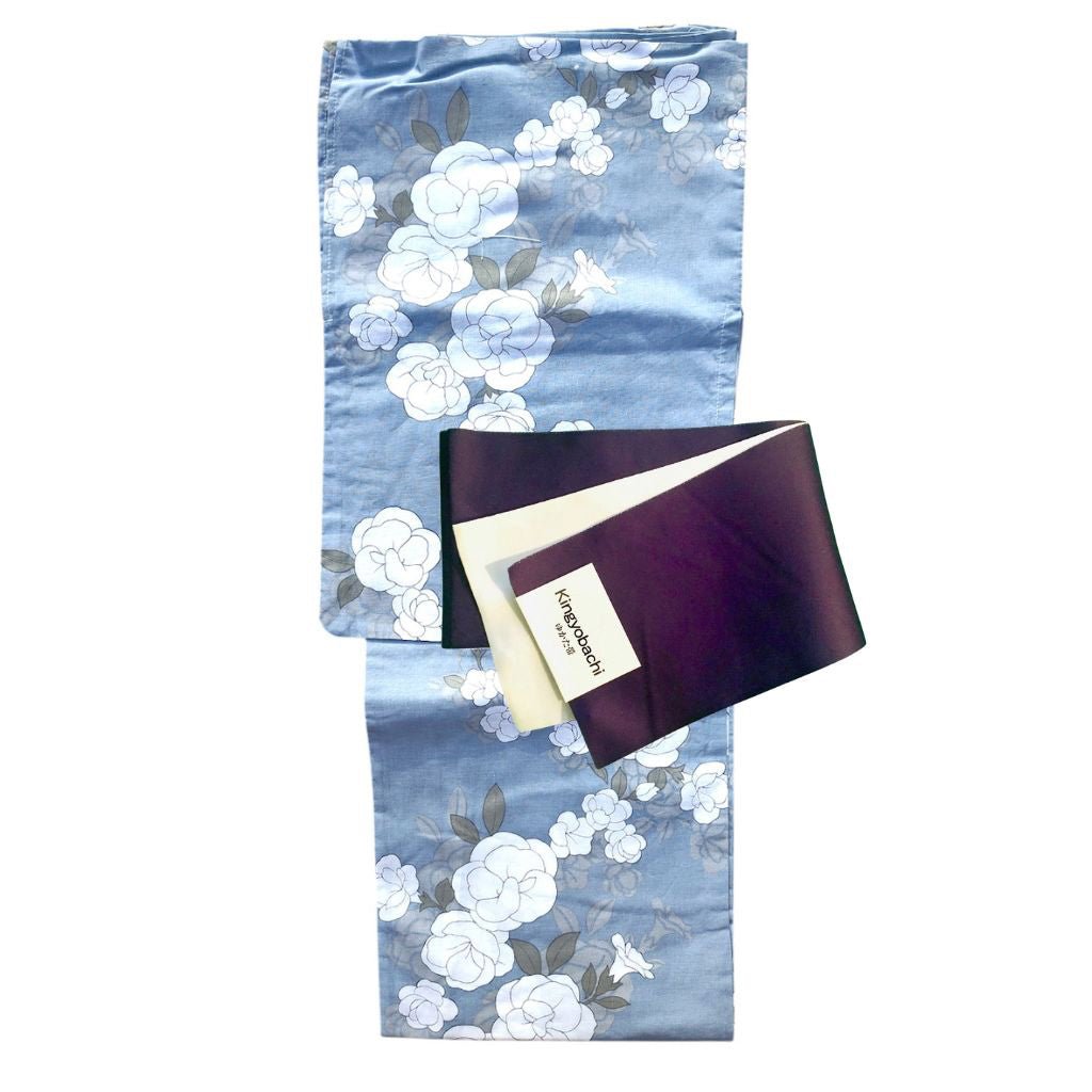 Women's Cotton Ice Blue Flower Yukata (YUKATA ONLY) - shimazakura