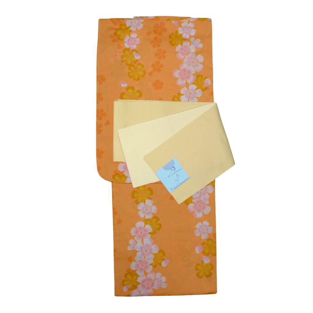 Women's Cotton Orange Peach Blossom Flower Yukata - shimazakura