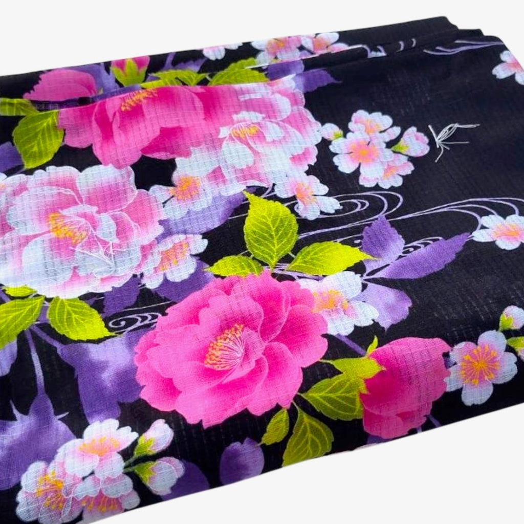 Women's Cotton Purple and Pink Flower Yukata (YUKATA ONLY) - shimazakura