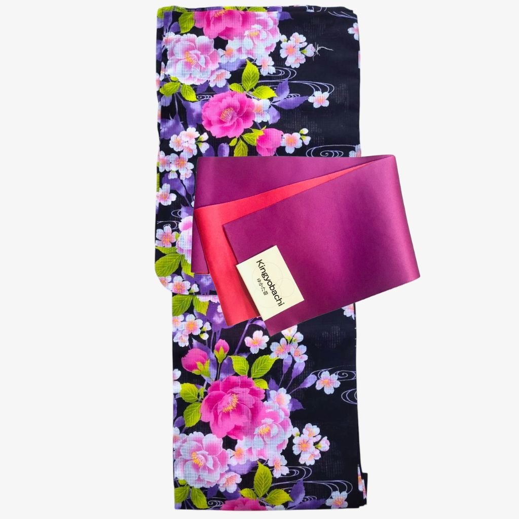 Women's Cotton Purple and Pink Flower Yukata (YUKATA ONLY) - shimazakura
