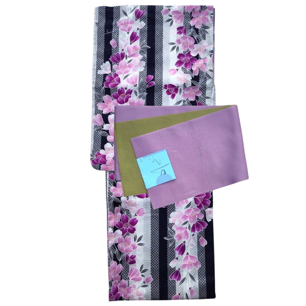 Women's Cotton Purple and Pink Flower Yukata (YUKATA ONLY) - shimazakura