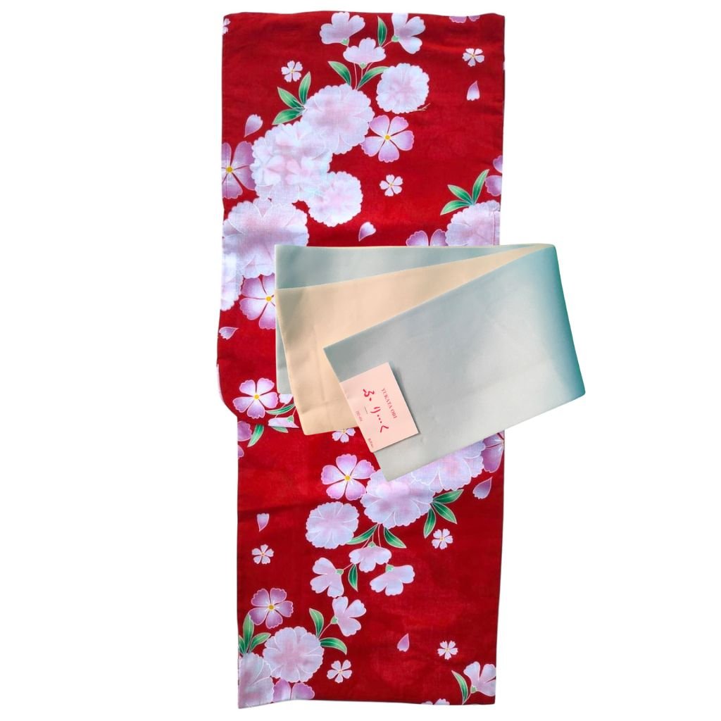 Women's Cotton Red Nadeshiko Blossom Yukata (YUKATA ONLY) - shimazakura