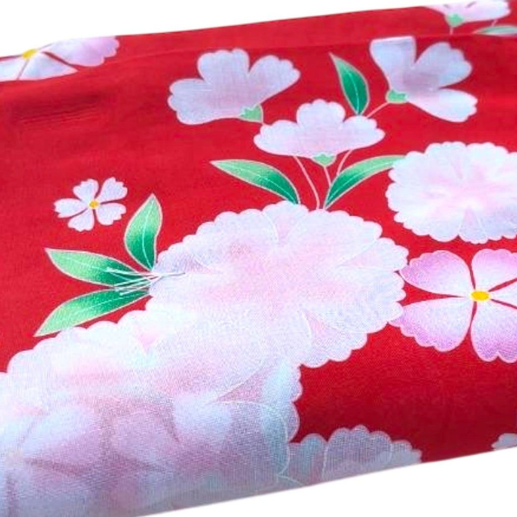 Women's Cotton Red Nadeshiko Blossom Yukata (YUKATA ONLY) - shimazakura