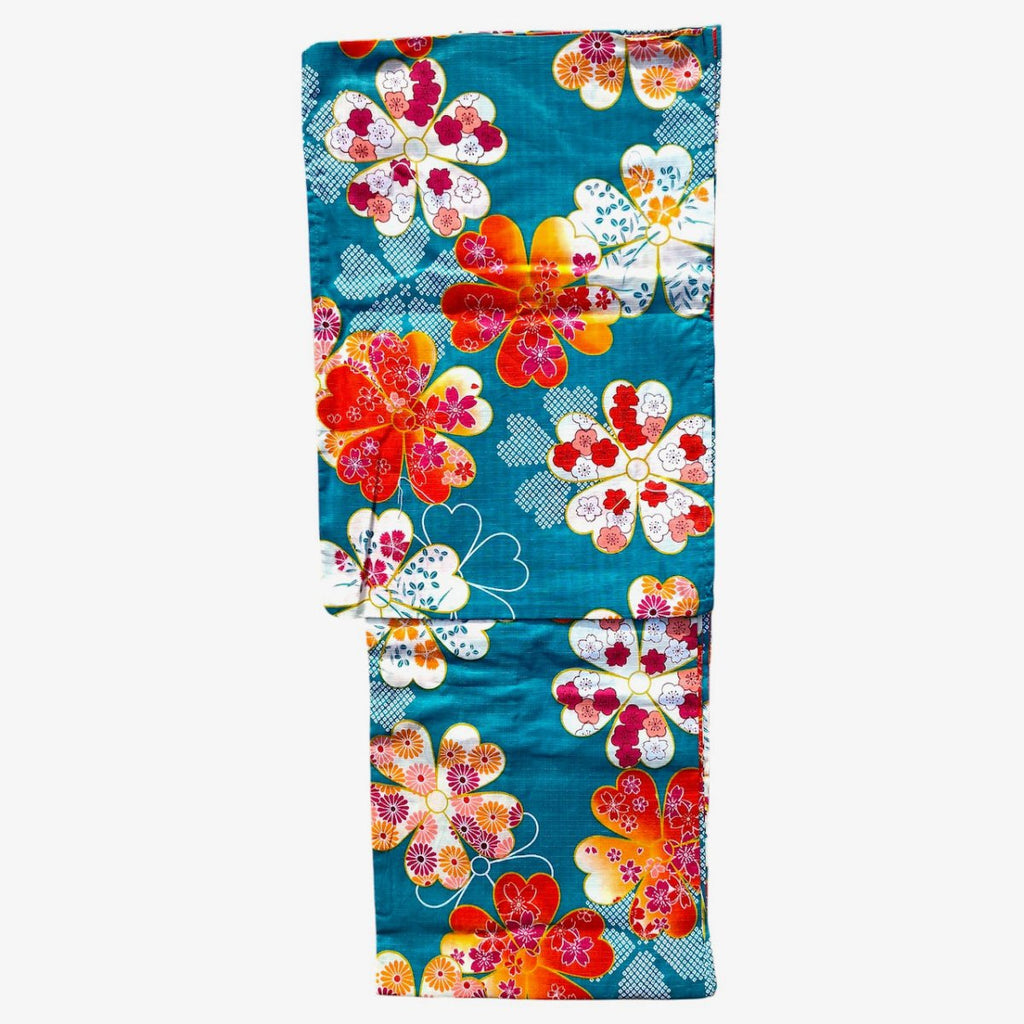Women's Cotton Teal Green Flower Yukata (YUKATA ONLY) - shimazakura
