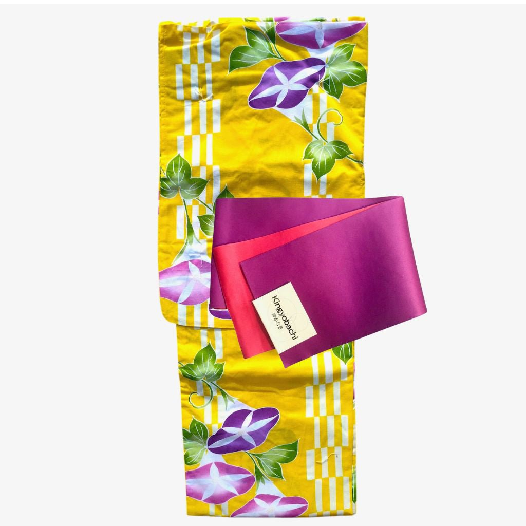 Women's Cotton Yellow Morning Glory Yukata (YUKATA ONLY) - shimazakura