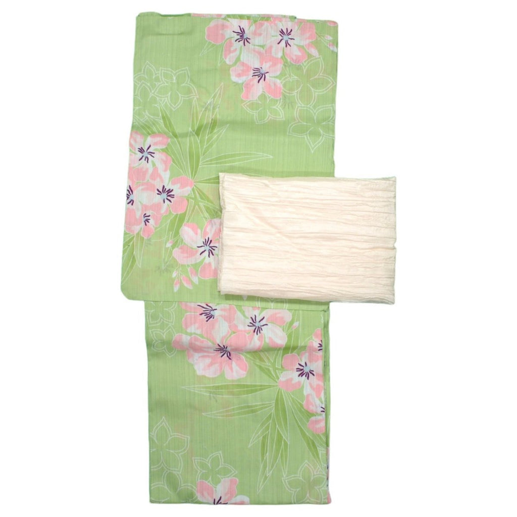 Women's Elegant Light Green Flower Yukata (TALL) - shimazakura