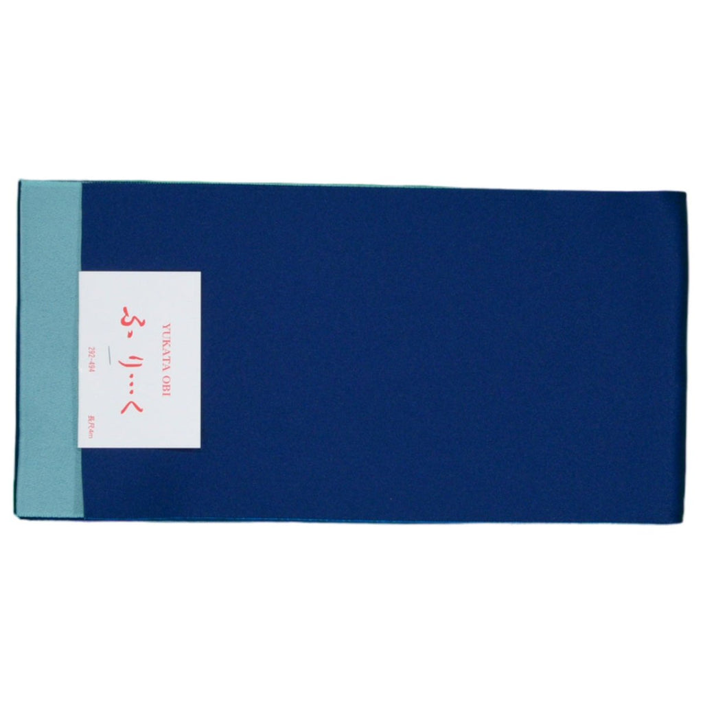 Women's Navy and Light Blue Reversible Yukata Obi (Long) - shimazakura