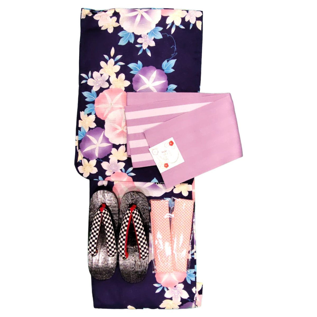 Women's Navy Morning Glory Yukata (FULL SET) - shimazakura