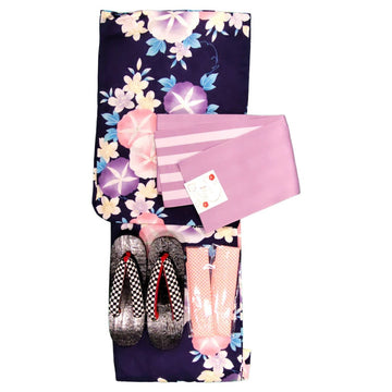 Women's Navy Morning Glory Yukata (FULL SET) - shimazakura