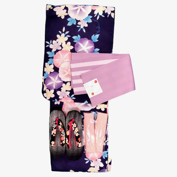 Women's Navy Morning Glory Yukata (FULL SET) - shimazakura