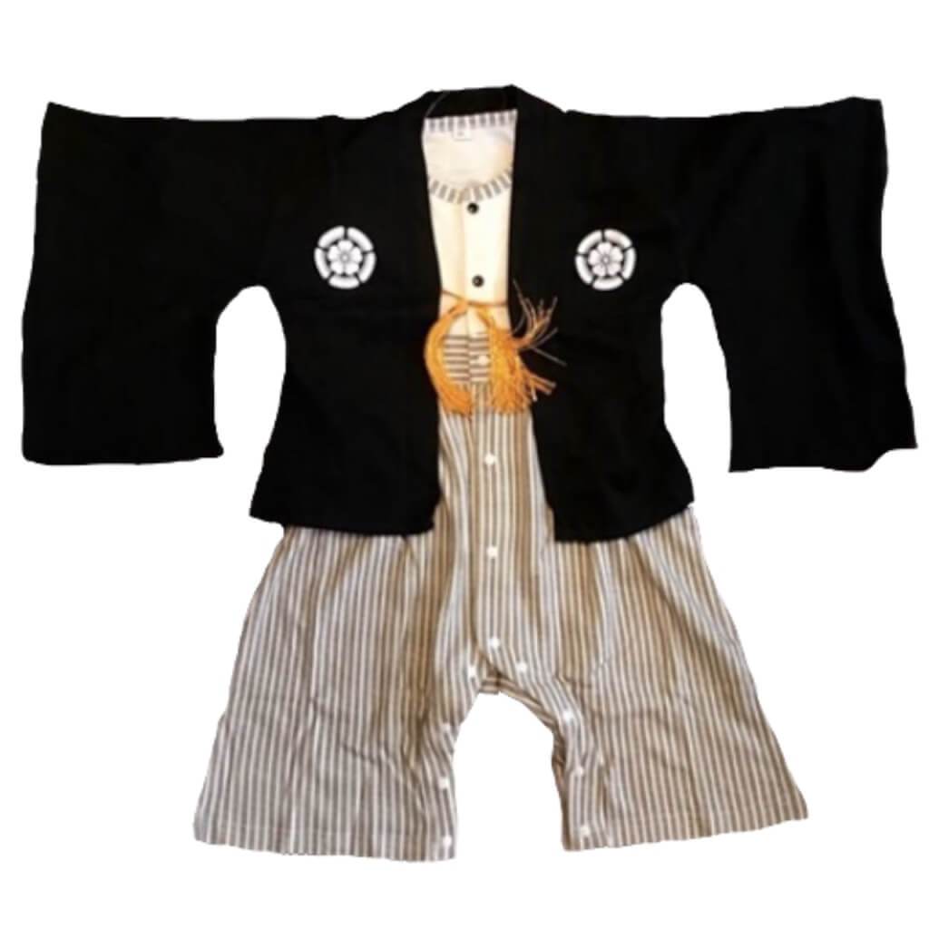 Boy's Crest Soft Black Hakama Haori Kimono Set - shimazakura