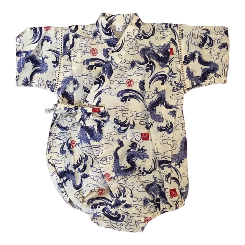 Boy's White and Blue Dragon Jinbei <80> - shimazakura