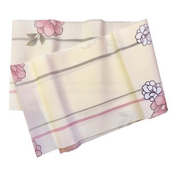 Cream based Pink Flower Design Kimono Collar Haneri - shimazakura