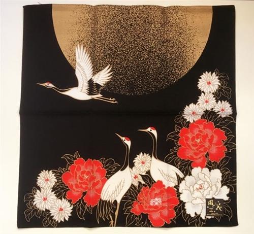 Furoshiki Black and Gold Moonlight Crane - shimazakura