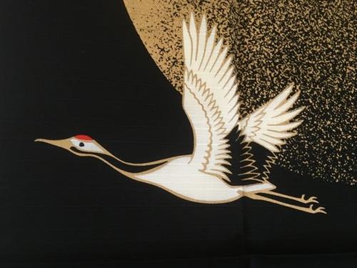 Furoshiki Black and Gold Moonlight Crane - shimazakura