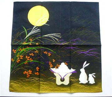 Furoshiki Black Otsukimi Bunny with the Full Moon - shimazakura