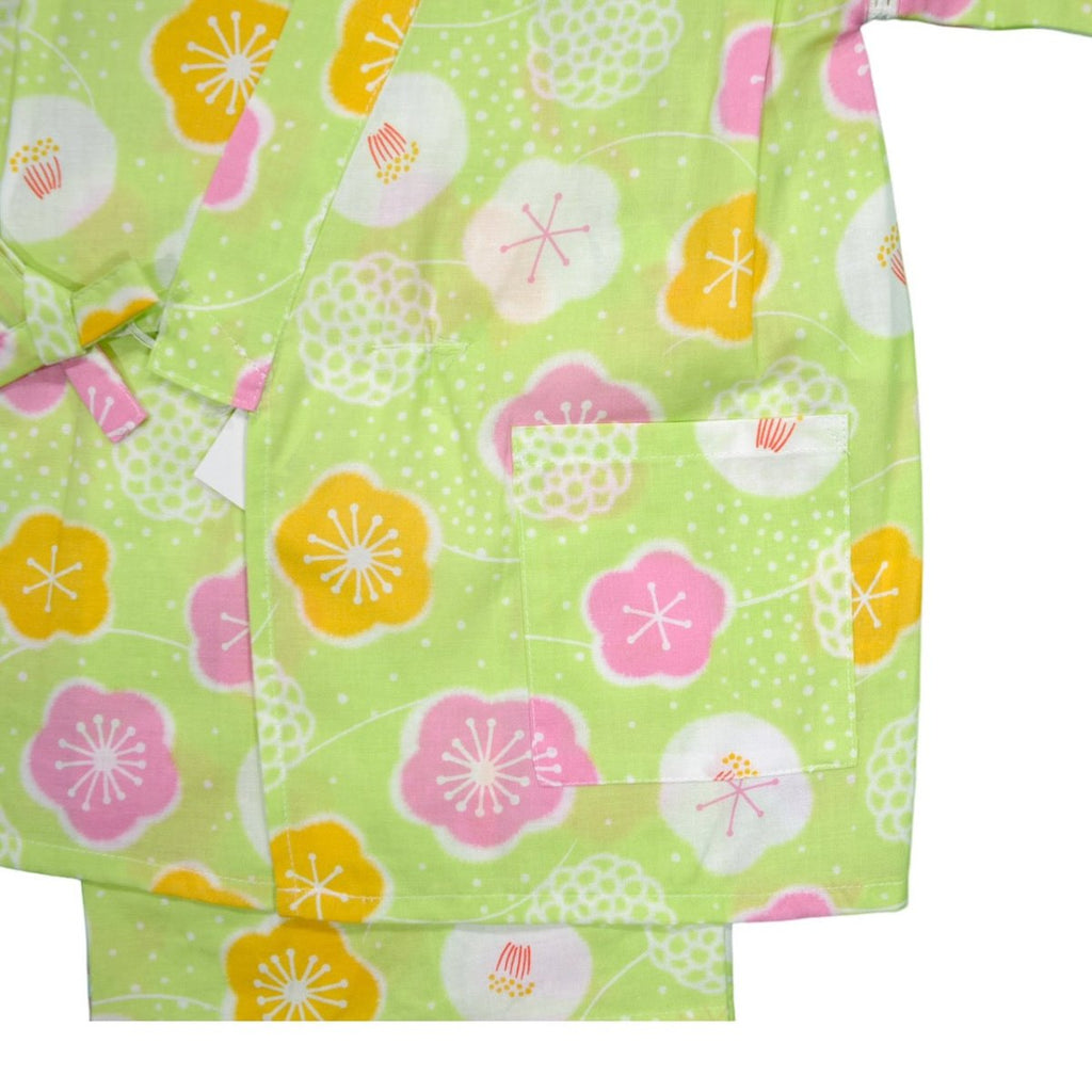 Girl's Lime Green Blossom Cotton Jinbei set <110,120> - shimazakura
