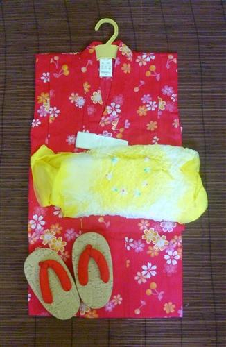 Girl's Red Cherry Blossom Yukata Full Set <100> - shimazakura
