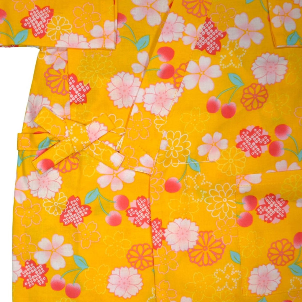 Girl's Yellow Cherry and Blossom Cotton Jinbei <100,120,130> - shimazakura
