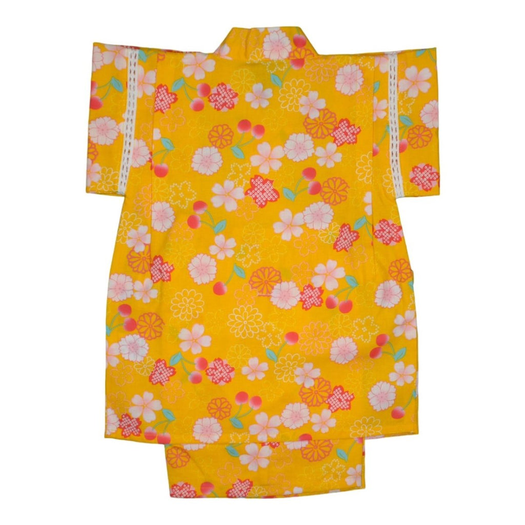 Girl's Yellow Cherry and Blossom Cotton Jinbei <100,120,130> - shimazakura