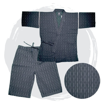 Men's Black Design Stripe Cotton Jinbei (M, L, 3L) - shimazakura