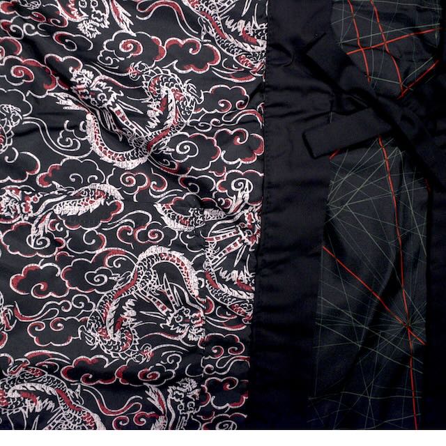 Men's Black "Dragon" Reversible Hanten Jacket / L size - shimazakura