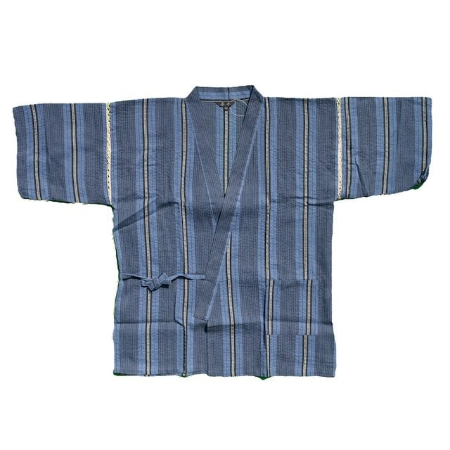 Men's Blue Design Stripe Cotton Jinbei (3L, 4L) - shimazakura
