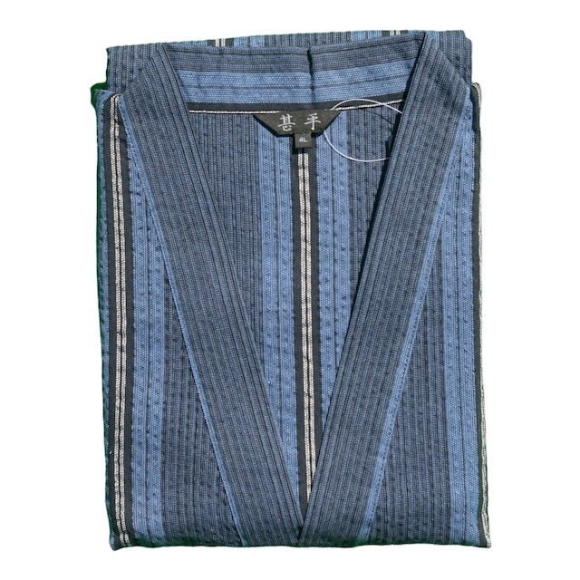 Men's Blue Design Stripe Cotton Jinbei (3L, 4L) - shimazakura