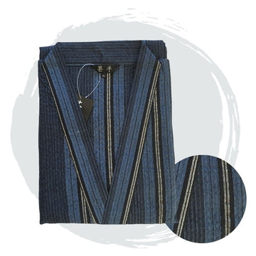 Men's Blue Design Strupe Cotton Jinbei <3L, 4L> - shimazakura