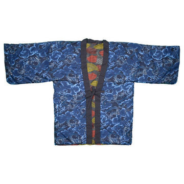 Men's "Blue Dragon/Colorful Fan" Reversible Hanten Jacket (M size) - shimazakura