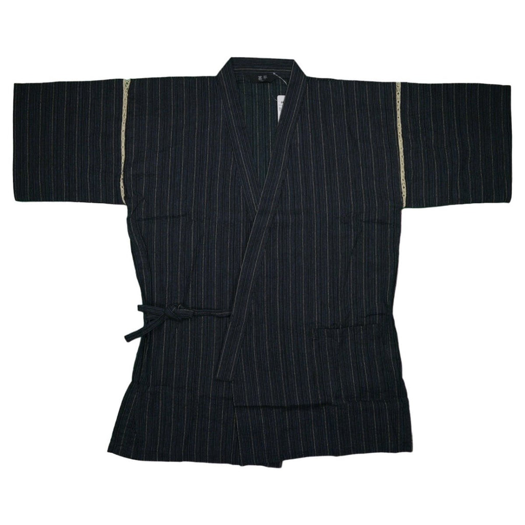 Men's Cotton Black Design Stripe Jinbei (3L) - shimazakura