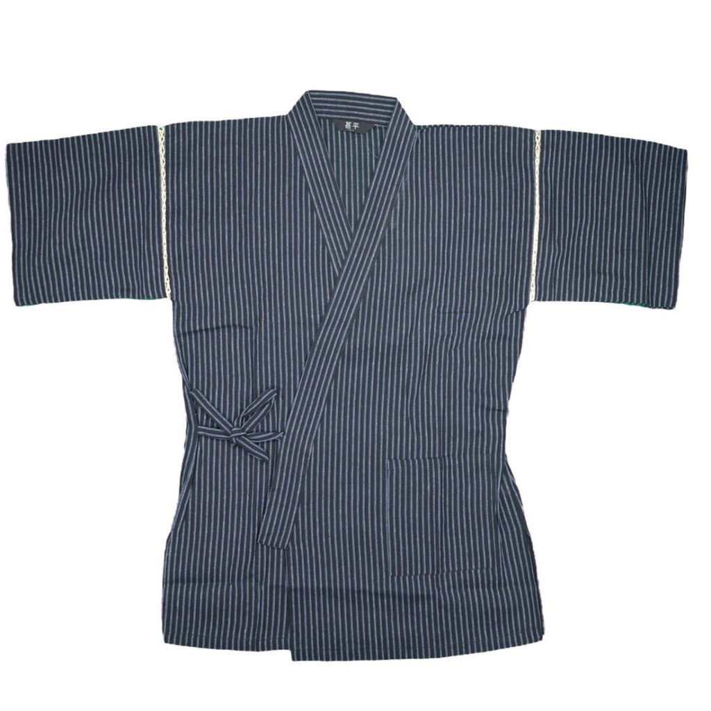 Men's Cotton Navy Design Stripe Jinbei (L) - shimazakura