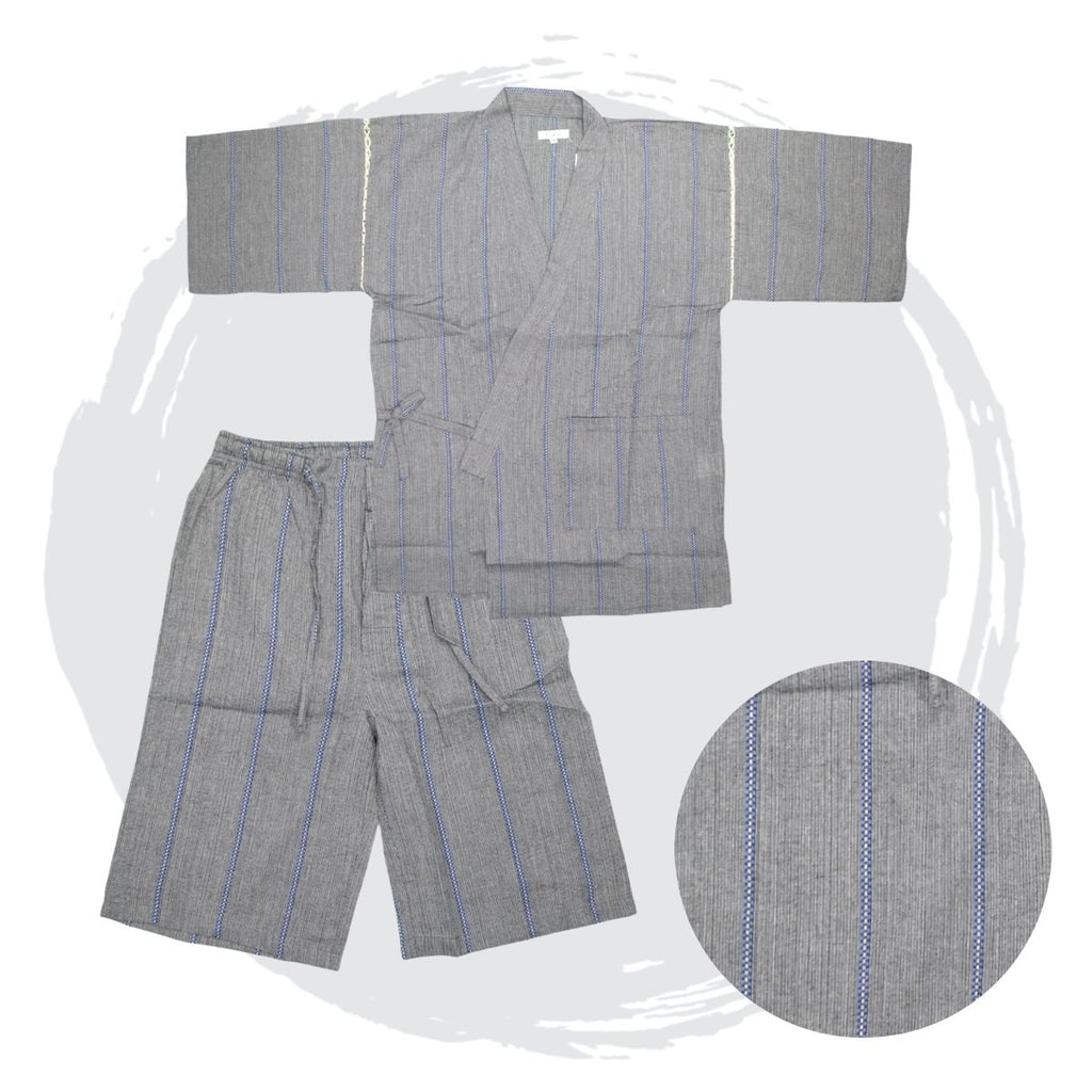 Men's Gray Design Stripe Jinbei (M, LL) - shimazakura