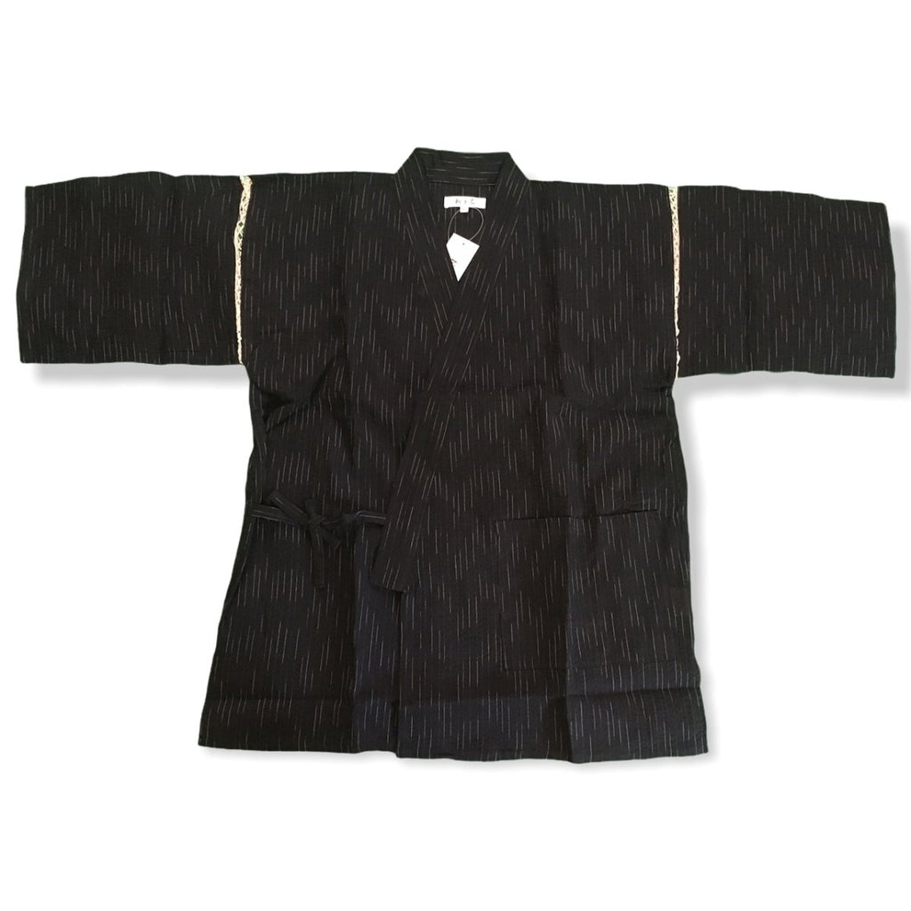 Men's Mix Fiber Black and White Lined Jinbei <M, L> - shimazakura